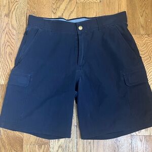 Orvis Cargo Shorts Black Gray Men's 32 Used Excellent Snap Pockets Elastic Waist